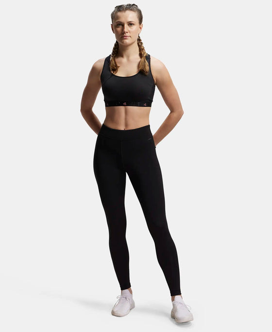 Microfiber Elastane Performance Leggings with Broad Waistband - Black-4