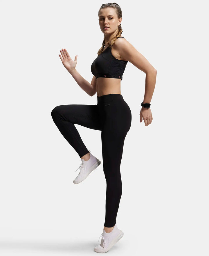 Microfiber Elastane Performance Leggings with Broad Waistband - Black-6