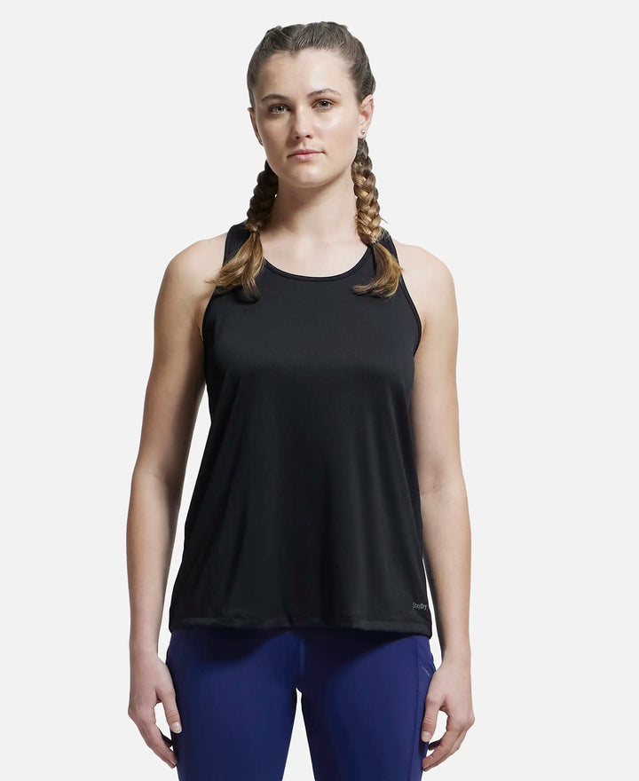 Microfiber Fabric Graphic Printed Racerback Styled Tank Top - Black-1