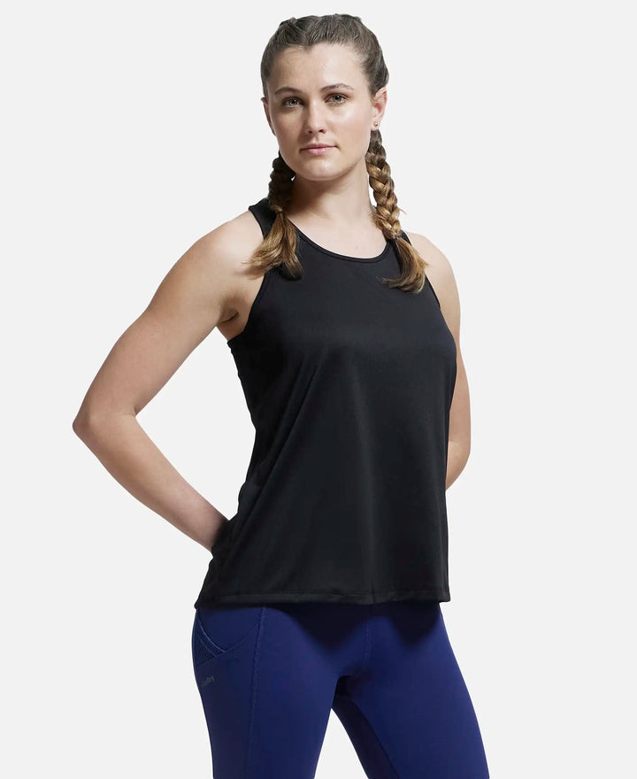 Microfiber Fabric Graphic Printed Racerback Styled Tank Top - Black-2