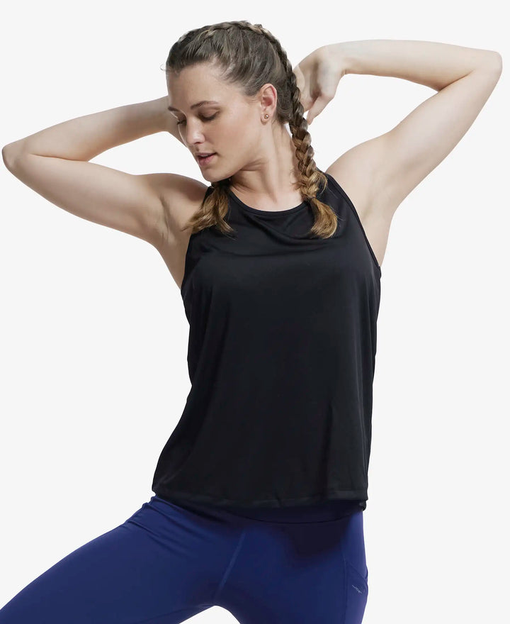 Microfiber Fabric Graphic Printed Racerback Styled Tank Top - Black-5