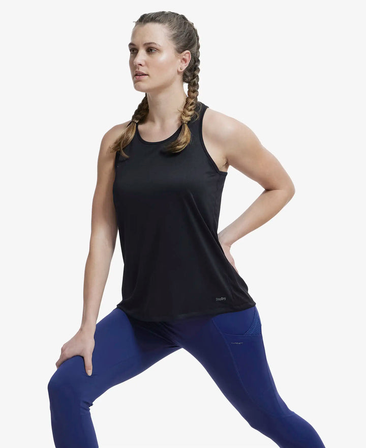 Microfiber Fabric Graphic Printed Racerback Styled Tank Top - Black-6