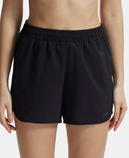 Lightweight Microfiber Fabric Straight Fit Shorts with Zipper Pockets - Black-1