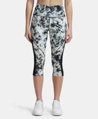 Microfiber Elastane Slim Fit Capri with Back Waistband Pocket - Black Printed-1