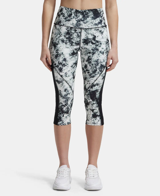 Microfiber Elastane Slim Fit Capri with Back Waistband Pocket - Black Printed-1