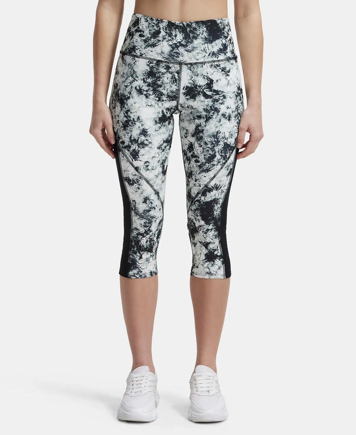 Microfiber Elastane Slim Fit Capri with Back Waistband Pocket - Black Printed-1