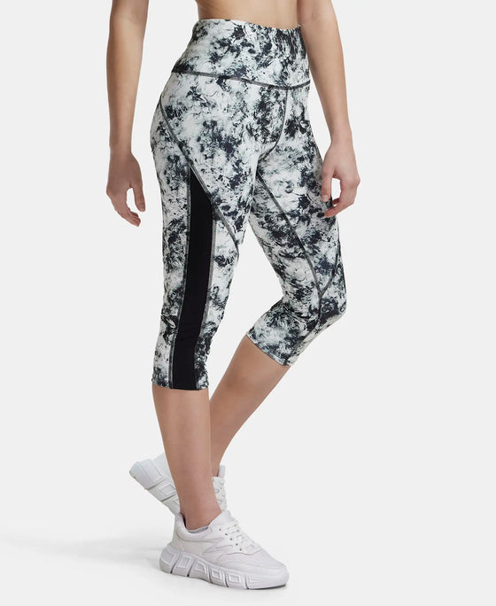 Microfiber Elastane Slim Fit Capri with Back Waistband Pocket - Black Printed-2