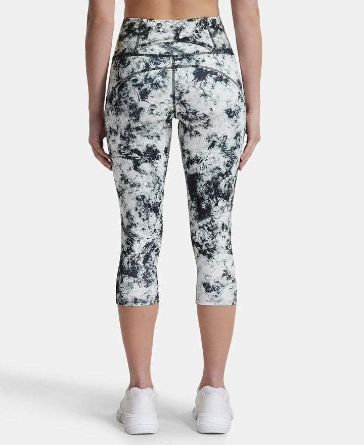 Microfiber Elastane Slim Fit Capri with Back Waistband Pocket - Black Printed-3