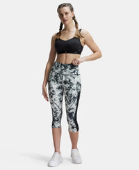 Microfiber Elastane Slim Fit Capri with Back Waistband Pocket - Black Printed-4
