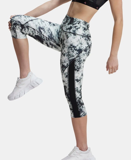 Microfiber Elastane Slim Fit Capri with Back Waistband Pocket - Black Printed-5