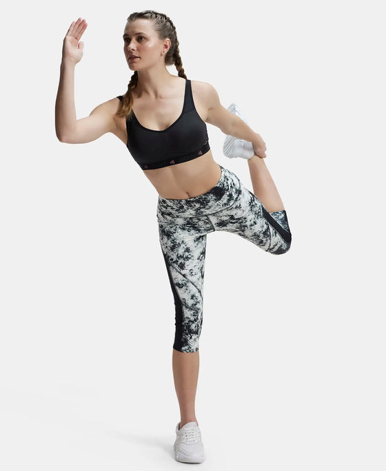 Microfiber Elastane Slim Fit Capri with Back Waistband Pocket - Black Printed-6