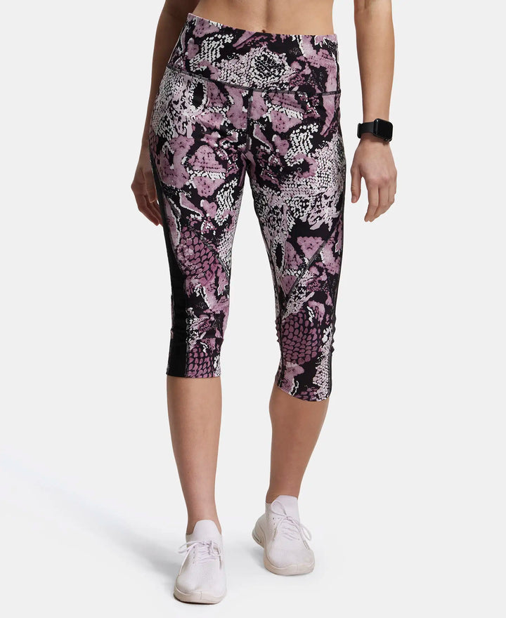 Microfiber Elastane Slim Fit Capri with Back Waistband Pocket - Old Rose Printed-1