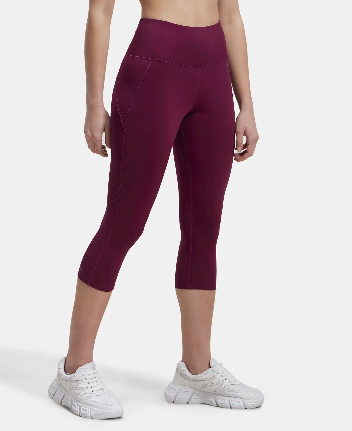 Microfiber Elastane Slim Fit Capri with Back Waistband Pocket - Grape Wine-2