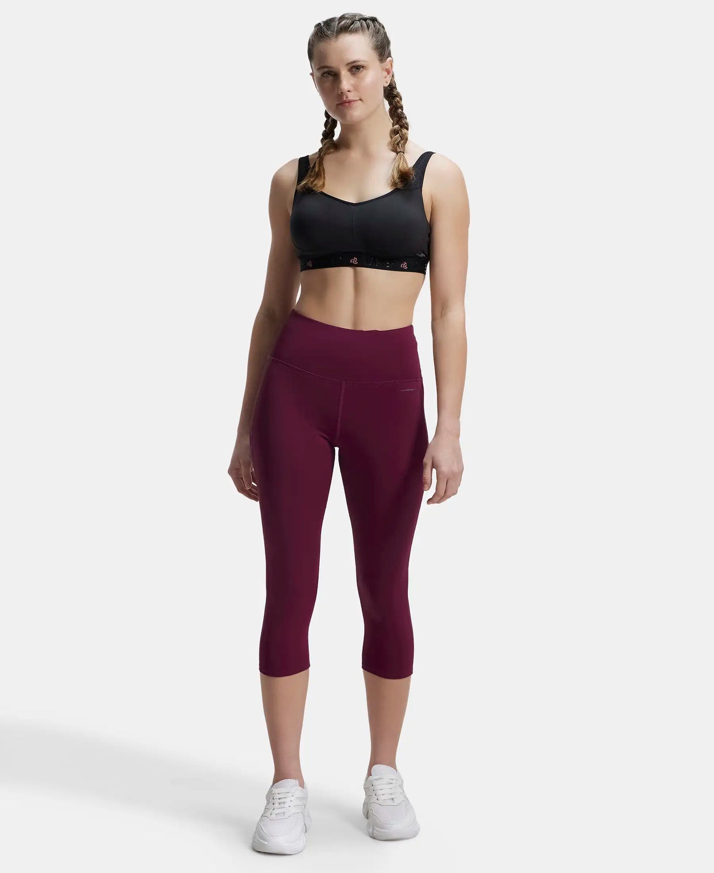 Microfiber Elastane Slim Fit Capri with Back Waistband Pocket - Grape Wine-4