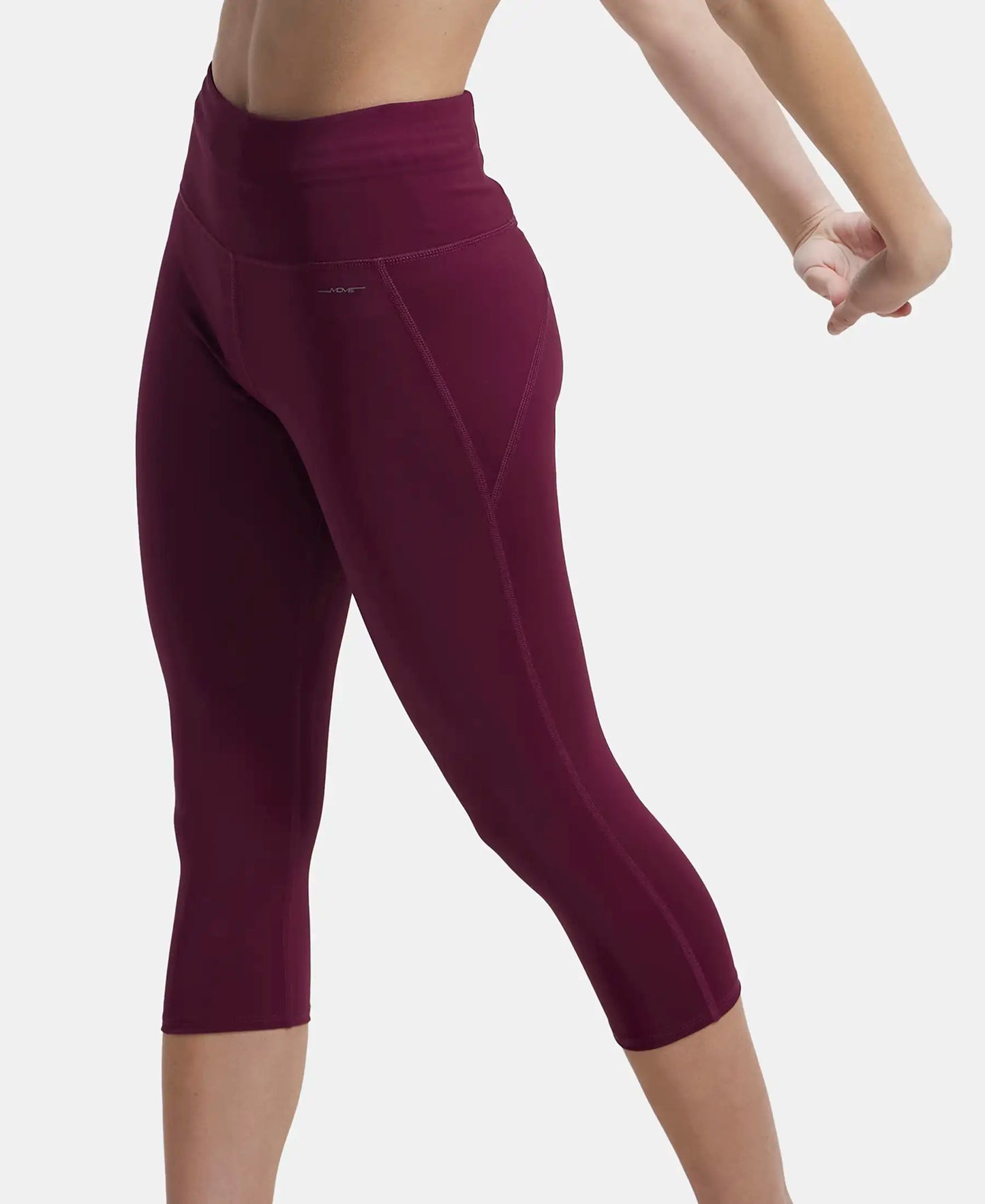 Microfiber Elastane Slim Fit Capri with Back Waistband Pocket - Grape Wine-5