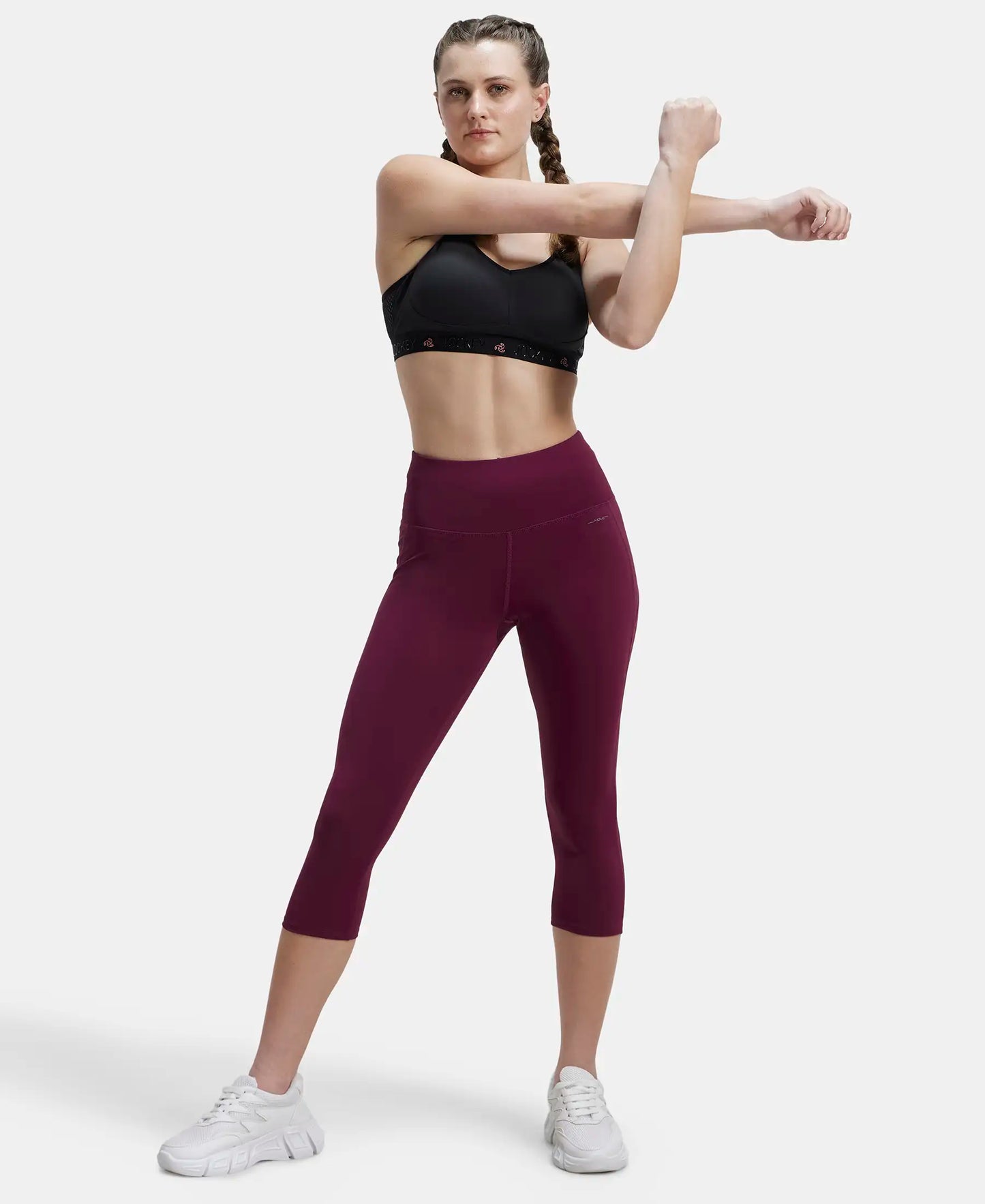 Microfiber Elastane Slim Fit Capri with Back Waistband Pocket - Grape Wine-6