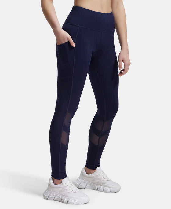 Microfiber Elastane Performance Leggings with Breathable Mesh - Peacoat-2