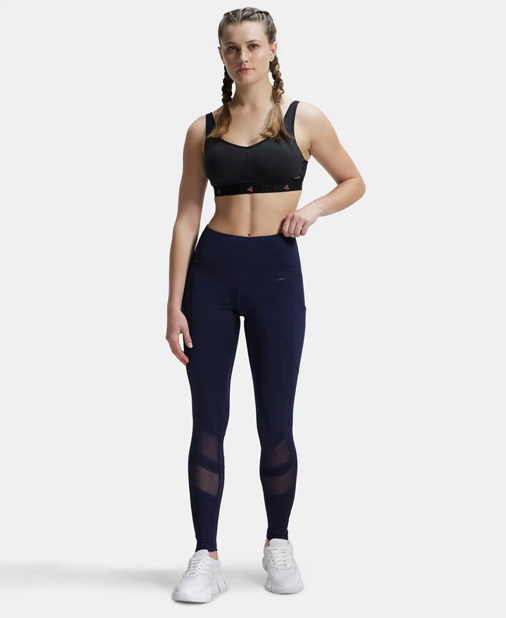 Microfiber Elastane Performance Leggings with Breathable Mesh - Peacoat-4