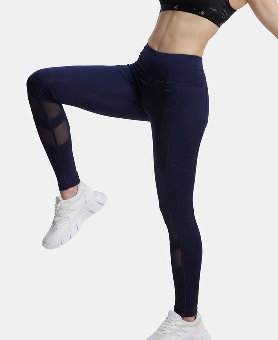 Microfiber Elastane Performance Leggings with Breathable Mesh - Peacoat-5