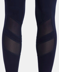 Microfiber Elastane Performance Leggings with Breathable Mesh - Peacoat-8