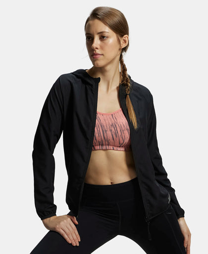 Microfiber Fabric Relaxed Fit Raglan Styled Water Resistant Hoodie Jacket - Black-5