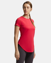 Microfiber Fabric Relaxed Fit Solid Curved Hem Styled Half Sleeve T-Shirt - Virtual Pink-2