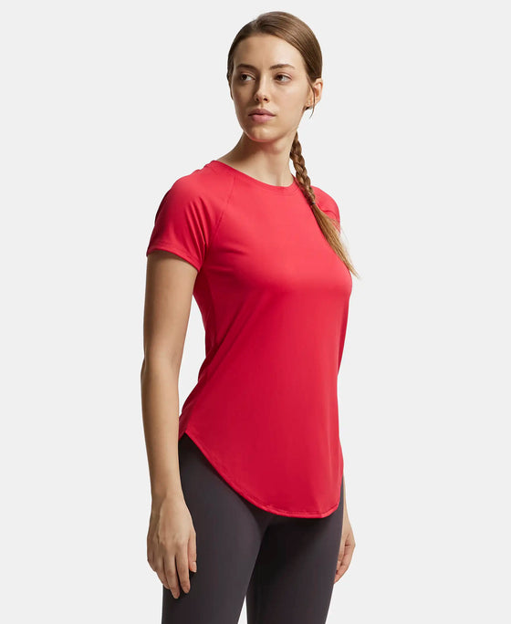 Microfiber Fabric Relaxed Fit Solid Curved Hem Styled Half Sleeve T-Shirt - Virtual Pink-2
