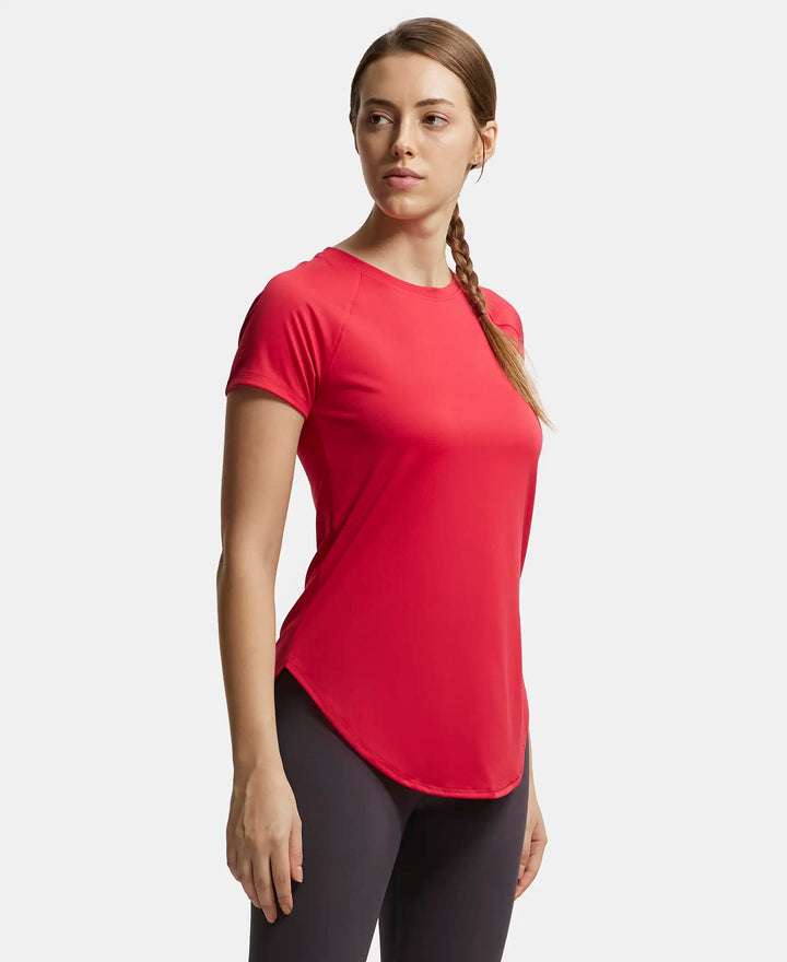 Microfiber Fabric Relaxed Fit Solid Curved Hem Styled Half Sleeve T-Shirt - Virtual Pink-2