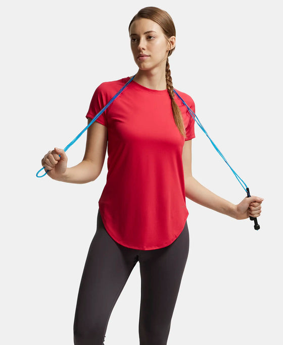 Microfiber Fabric Relaxed Fit Solid Curved Hem Styled Half Sleeve T-Shirt - Virtual Pink-6
