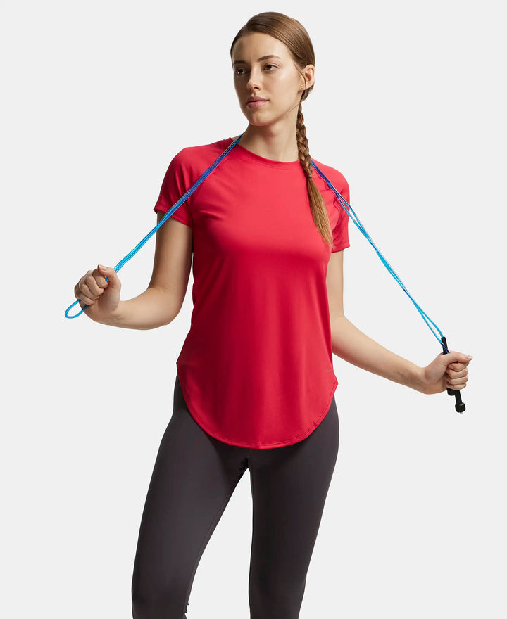 Microfiber Fabric Relaxed Fit Solid Curved Hem Styled Half Sleeve T-Shirt - Virtual Pink-6