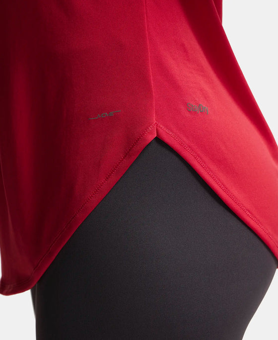 Microfiber Fabric Relaxed Fit Solid Curved Hem Styled Half Sleeve T-Shirt - Virtual Pink-7