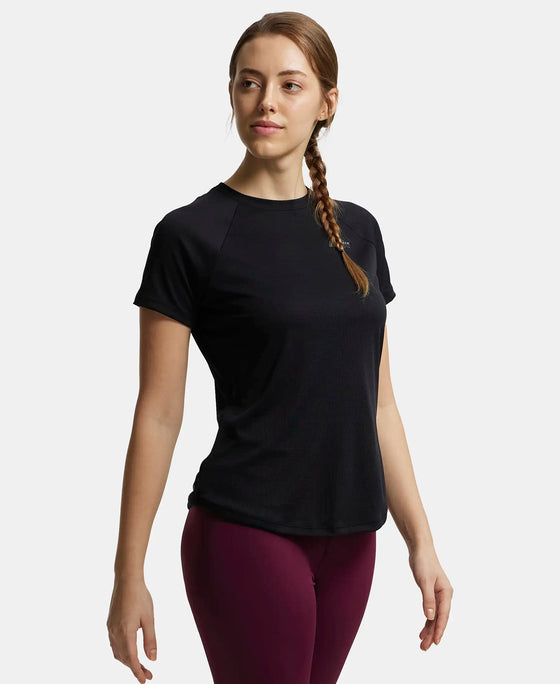 Microfiber Fabric Relaxed Fit Half Sleeve Breathable Mesh T-Shirt - Black-2