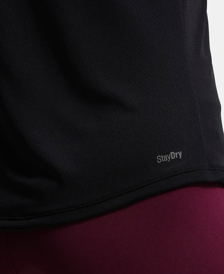 Microfiber Fabric Relaxed Fit Half Sleeve Breathable Mesh T-Shirt - Black-7
