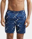 Super Combed Cotton Satin Weave Printed Boxer Shorts with Side Pocket - Navy & Orange-1