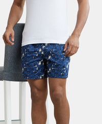 Super Combed Cotton Satin Weave Printed Boxer Shorts with Side Pocket - Navy & Orange-5