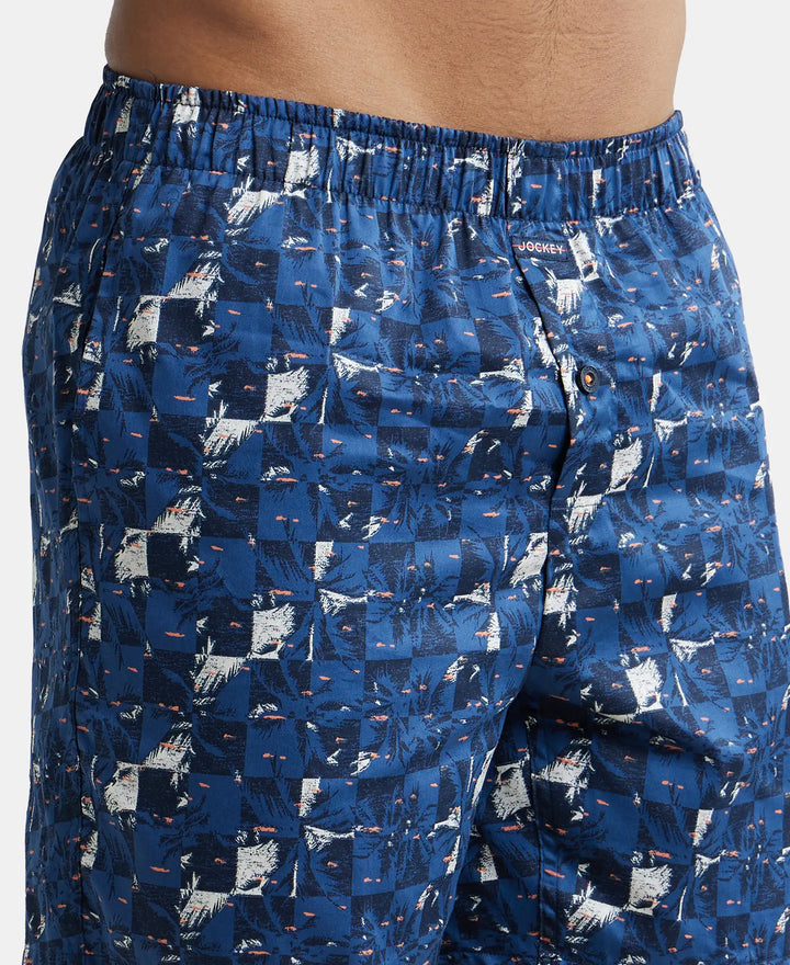 Super Combed Cotton Satin Weave Printed Boxer Shorts with Side Pocket - Navy & Orange-7