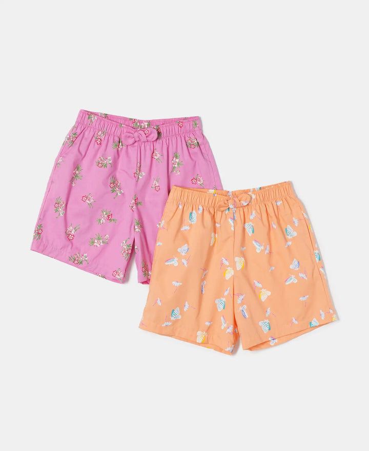Girl's Super Combed Cotton Woven Printed Shorts - Assorted Color & Printed (Pack of 2)
