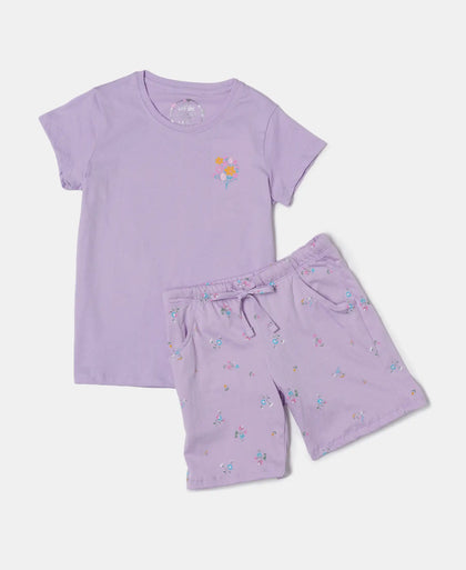 Super Combed Cotton Short Sleeve T-Shirt and Printed Shorts Set - Lavendula-5