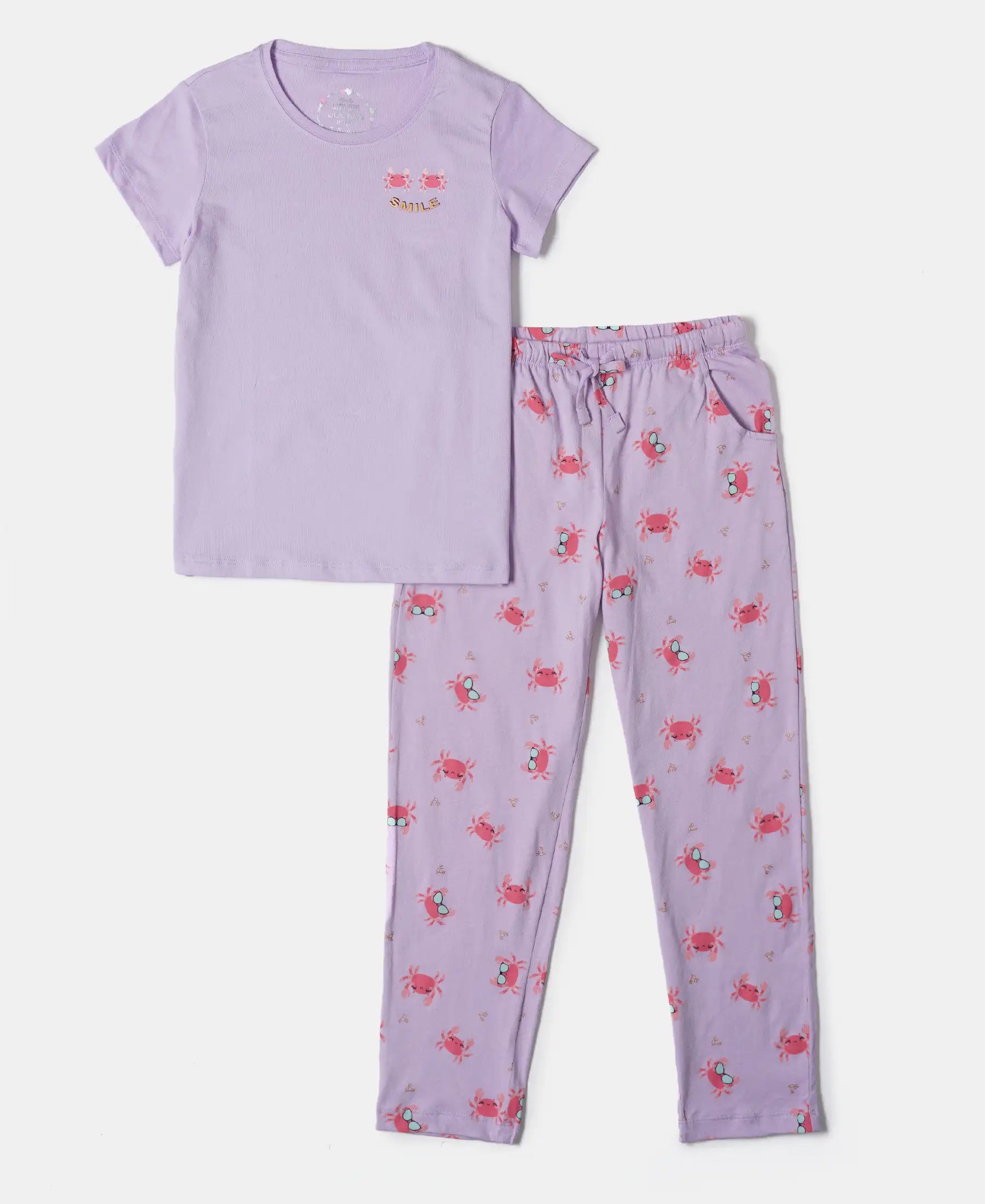 Girl's Super Combed Cotton Short Sleeve T-Shirt and Printed Pyjama Set Lavendula