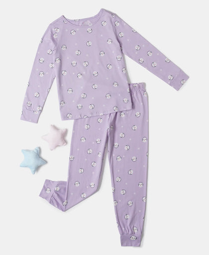 Super Combed Cotton Printed Full Sleeve T-Shirt and Pyjama Set - Lavendula-7