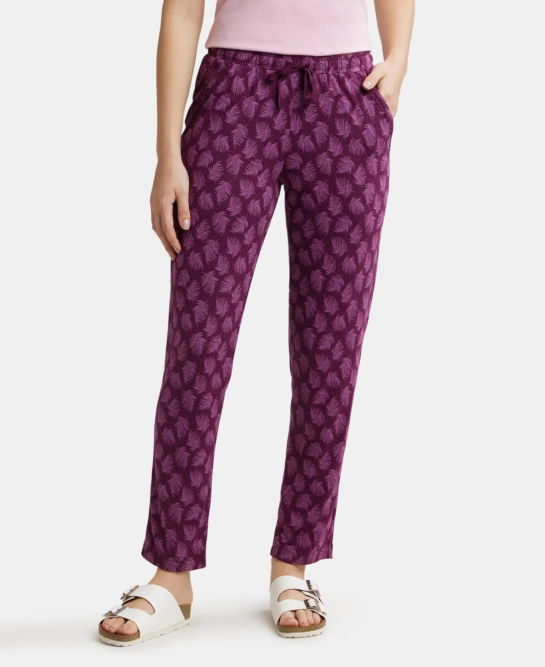 Buy Micro Modal Cotton Relaxed Fit Printed Pyjama with Side Pockets Purple Wine Assorted Prints RX09 Jockey India