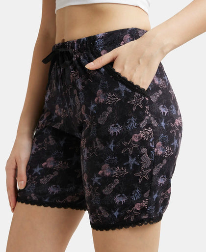 Micro Modal Cotton Relaxed Fit Printed Shorts with Side Pockets - Black-7