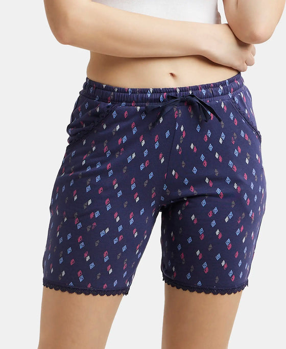 Micro Modal Cotton Relaxed Fit Printed Shorts with Side Pockets - Classic Navy Assorted Prints-5