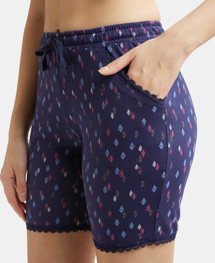 Micro Modal Cotton Relaxed Fit Printed Shorts with Side Pockets - Classic Navy Assorted Prints-7