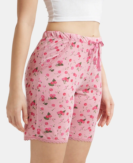 Micro Modal Cotton Relaxed Fit Printed Shorts with Side Pockets - Wild Rose-2