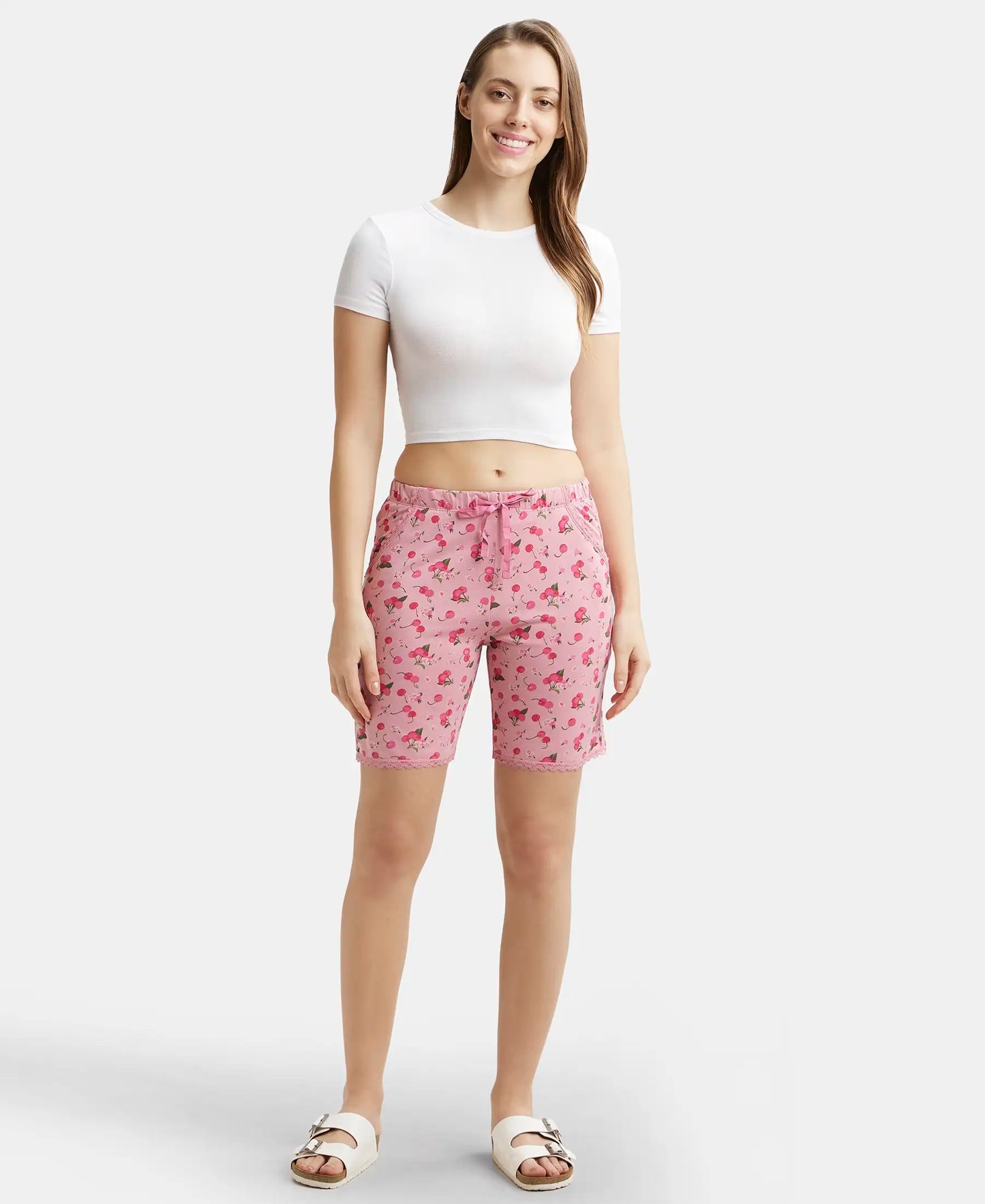 Micro Modal Cotton Relaxed Fit Printed Shorts with Side Pockets - Wild Rose-4