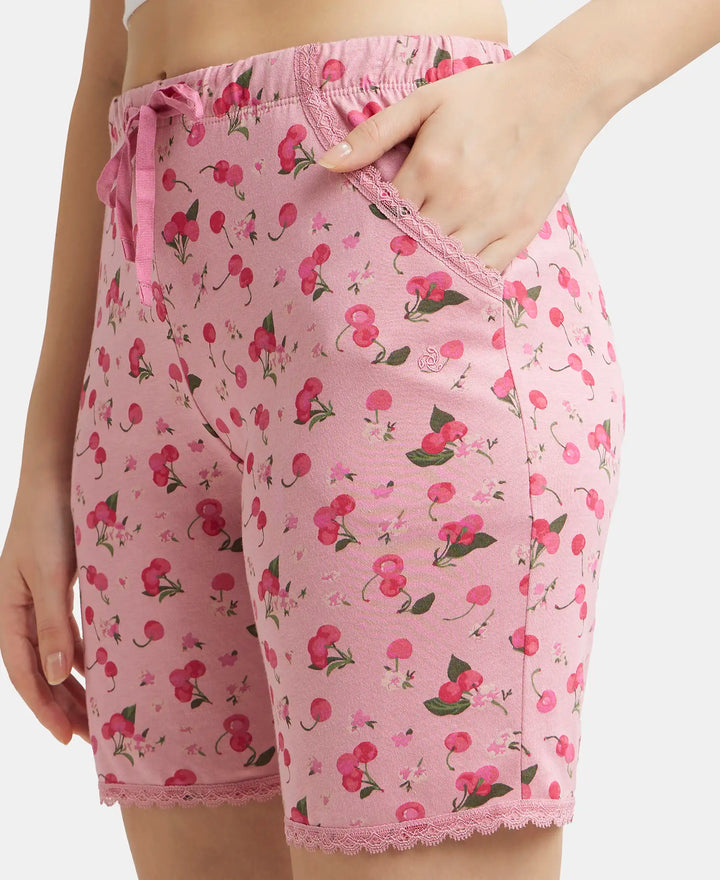 Micro Modal Cotton Relaxed Fit Printed Shorts with Side Pockets - Wild Rose-7