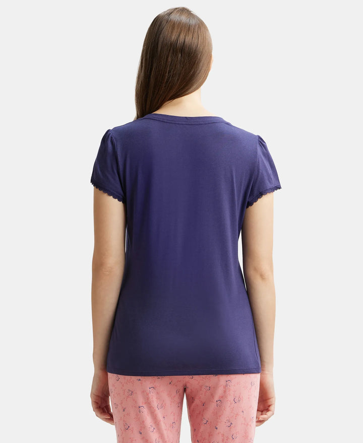 Micro Modal Cotton Relaxed Fit Solid V Neck Half Sleeve T-Shirt - Classic Navy-3