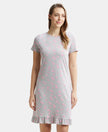 Micro Modal Cotton Ruffled Hem Styled Half Sleeve Printed Sleep Dress - Light Grey Melange Assorted Prints-1