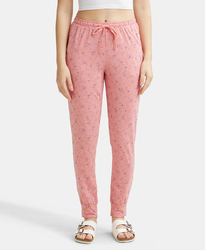 Super Combed Cotton Relaxed Fit Cuffed Hem Styled Printed Pyjama With Side Pockets - Brandied Apricot-1